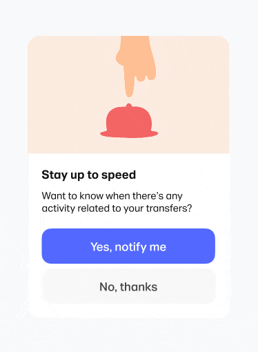 A visual created for a notification dialogue, in the WeTransfer mobile app